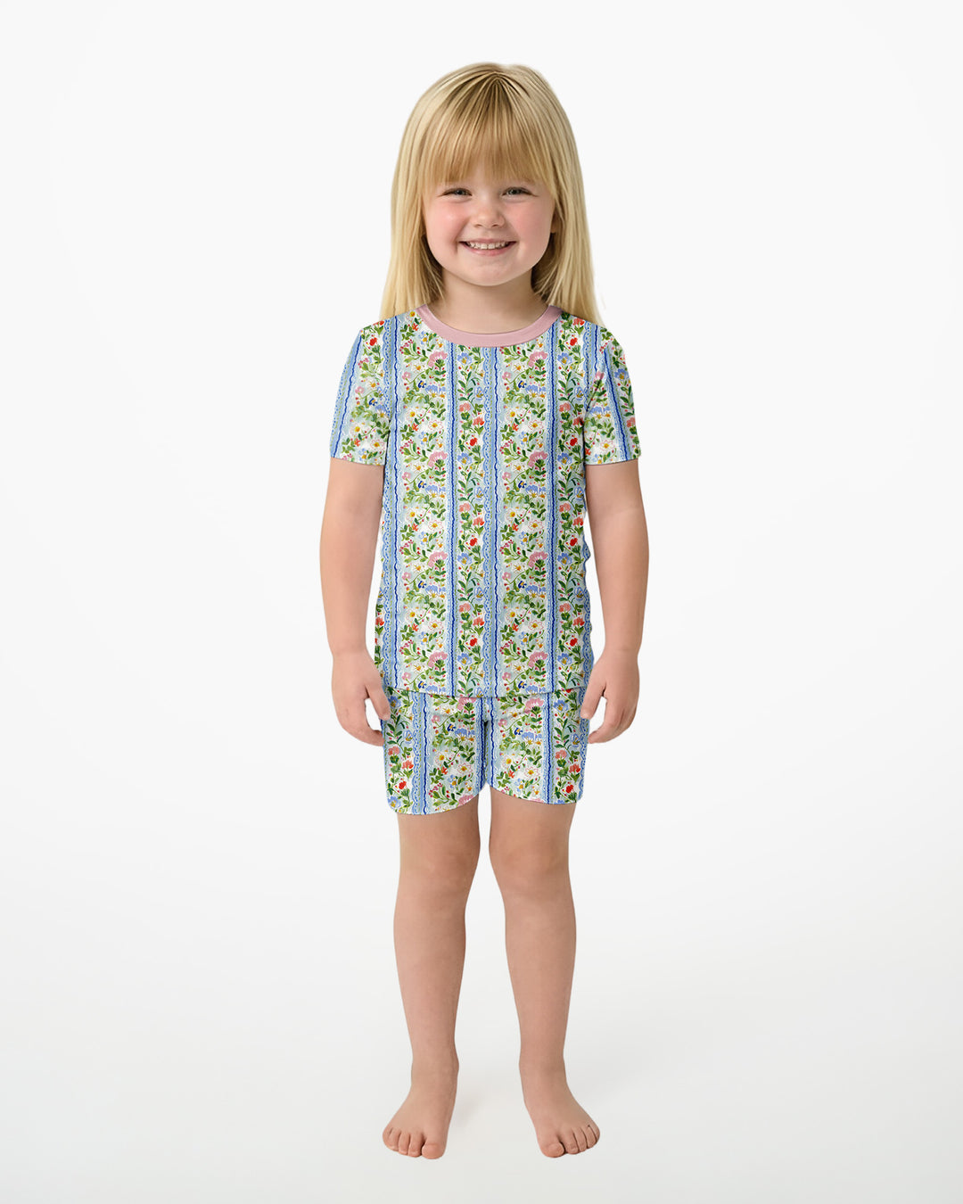 Paste Floral Girl Bamboo Two Piece Short Sleeve Shorts Pajama Set