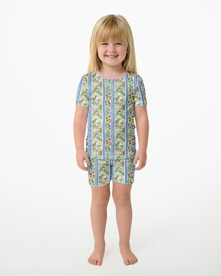 Paste Floral Girl Bamboo Two Piece Short Sleeve Shorts Pajama Set