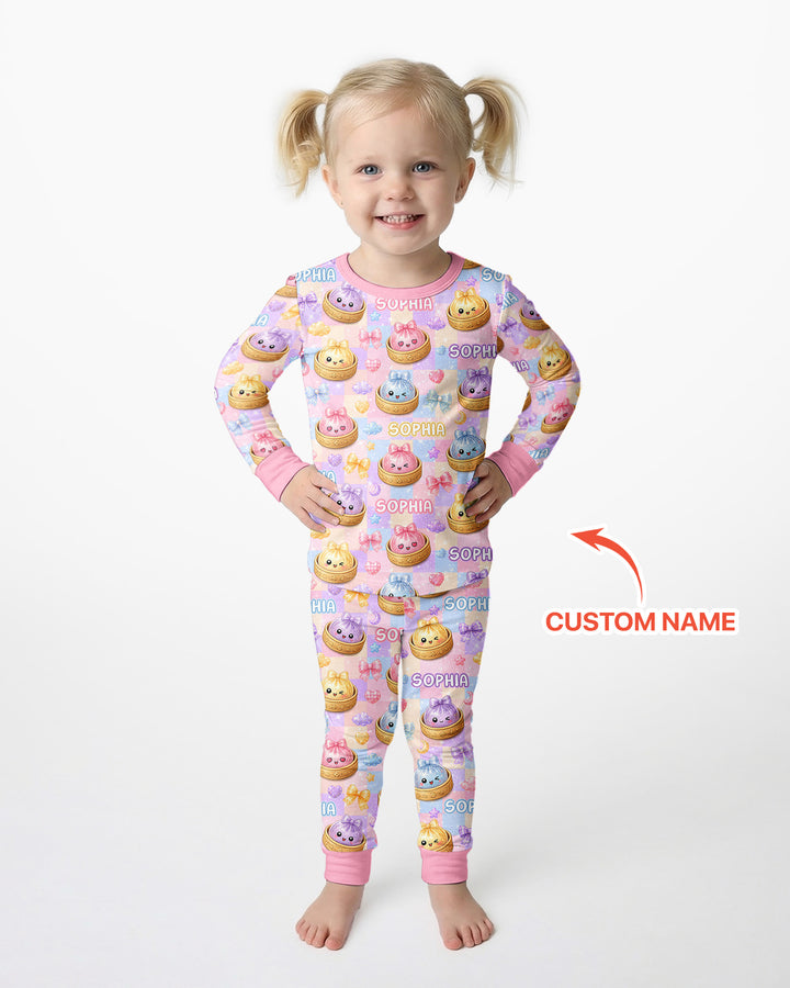 Custom Name Coquette Glitter Dumpling Bamboo Two Piece Long Sleeve Pajama Set