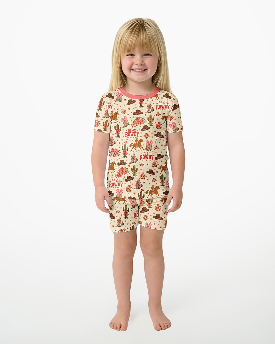 Coquette Cowgirl Lil Bit Rowdy Two Piece Short Sleeve Shorts Pajama Set