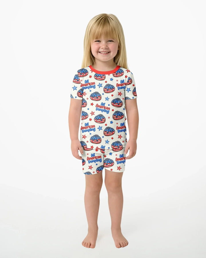All American Dumpling Bamboo Two Piece Short Sleeve Shorts Pajama Set