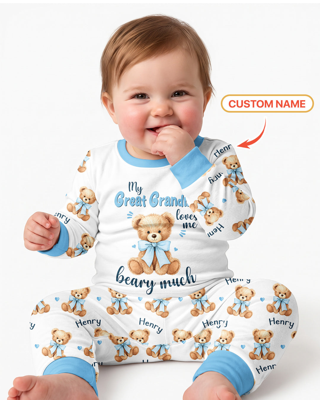 Grandma/... Loves Me Beary Much Personalized Bamboo Two Piece Long Sleeve Pajama Set