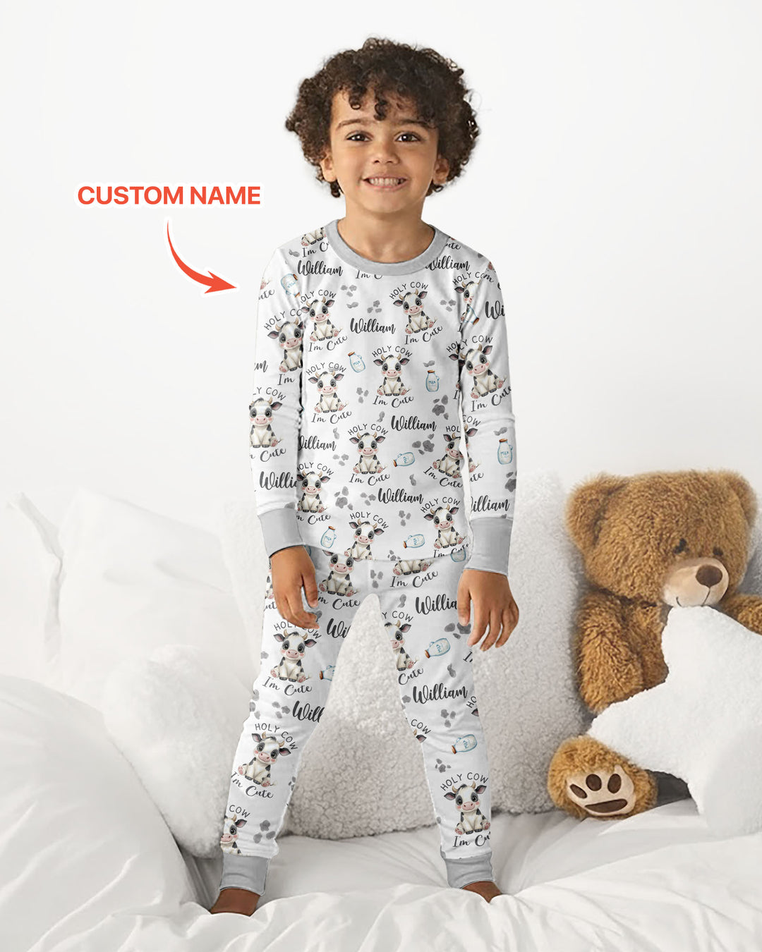 Holy Cow I'm Cute Custom Name Bamboo Two Piece Long Sleeve Pajama Set