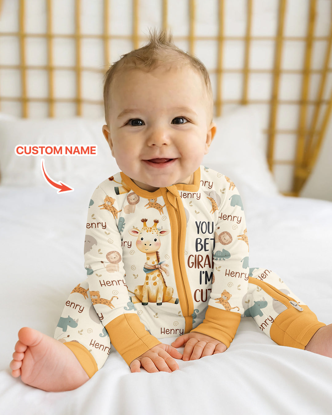 You Bet Giraffe I'm Cute Custom Name Bamboo Convertible Zippy