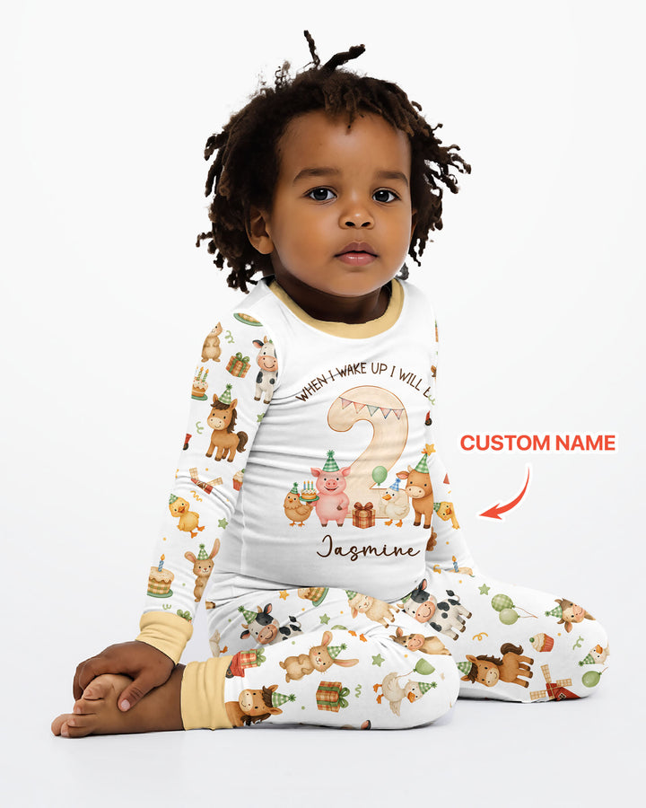 Personalized Farm Animals When I Wake Up I Will Be Birthday Bamboo Two Piece Long Sleeve Pajama Set