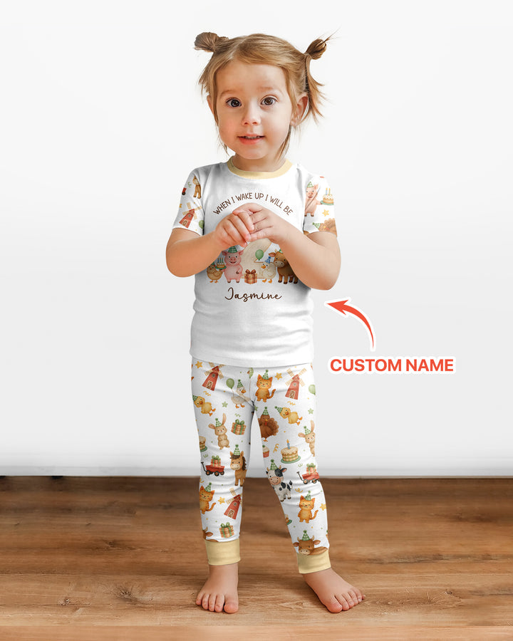 Personalized Farm Animals When I Wake Up I Will Be Birthday Bamboo Two Piece Short Sleeve Pajama Set