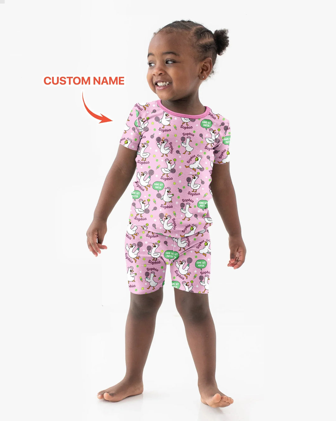 Silly Goose Playing Tennis Bamboo Two Piece Short Sleeve Shorts Pajama Set