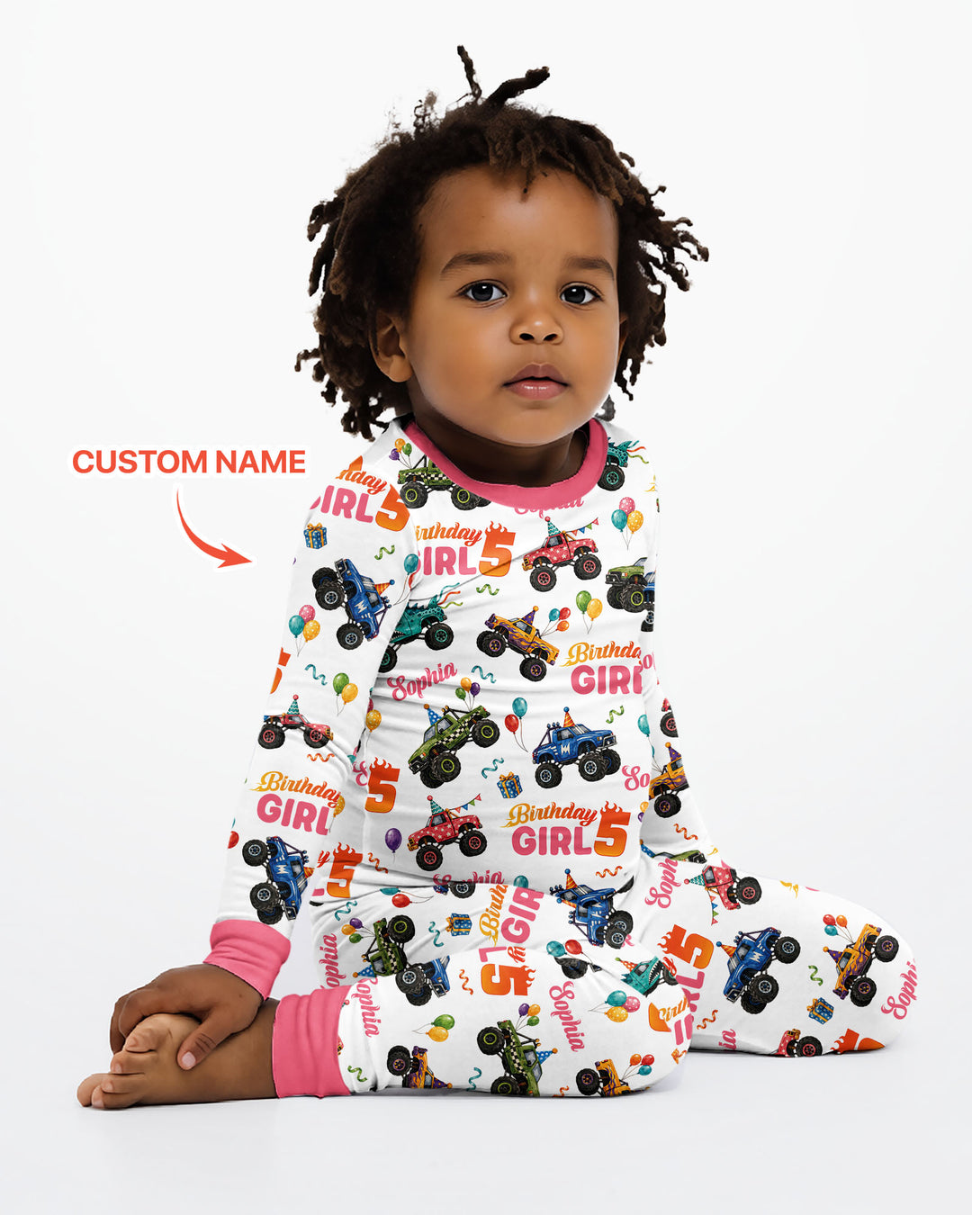 Monster Truck Birthday Party Bamboo Two Piece Long Sleeve Pajama Set