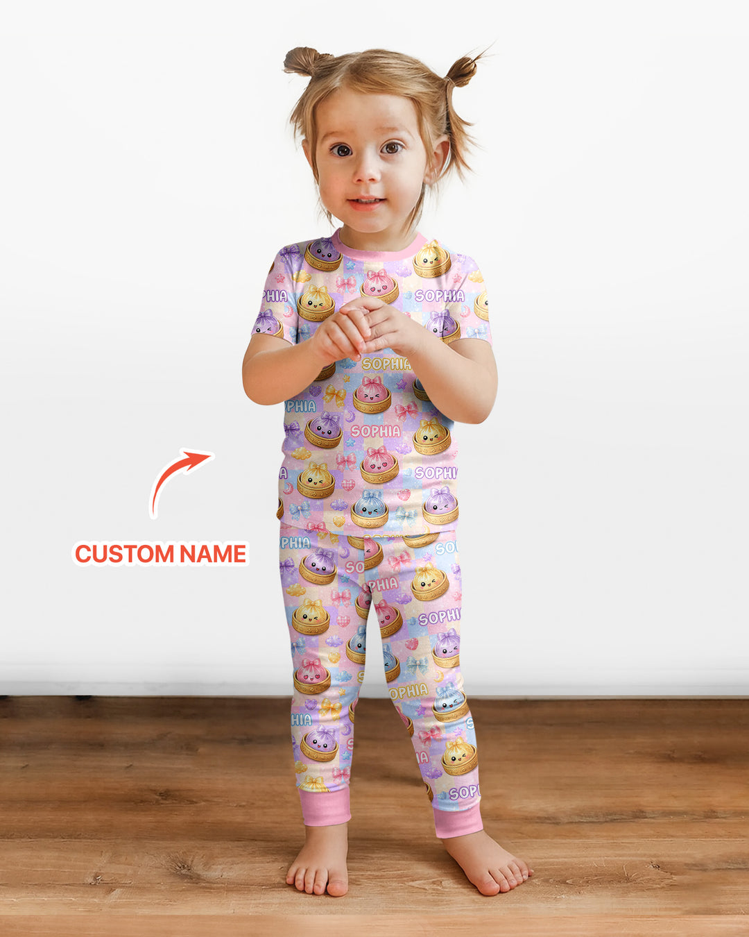 Custom Name Coquette Glitter Dumpling Bamboo Two Piece Short Sleeve Pajama Set