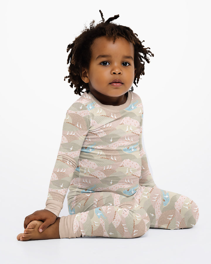 Wandering Geese Family Matching Bamboo Two Piece Long Sleeve Pajama Set