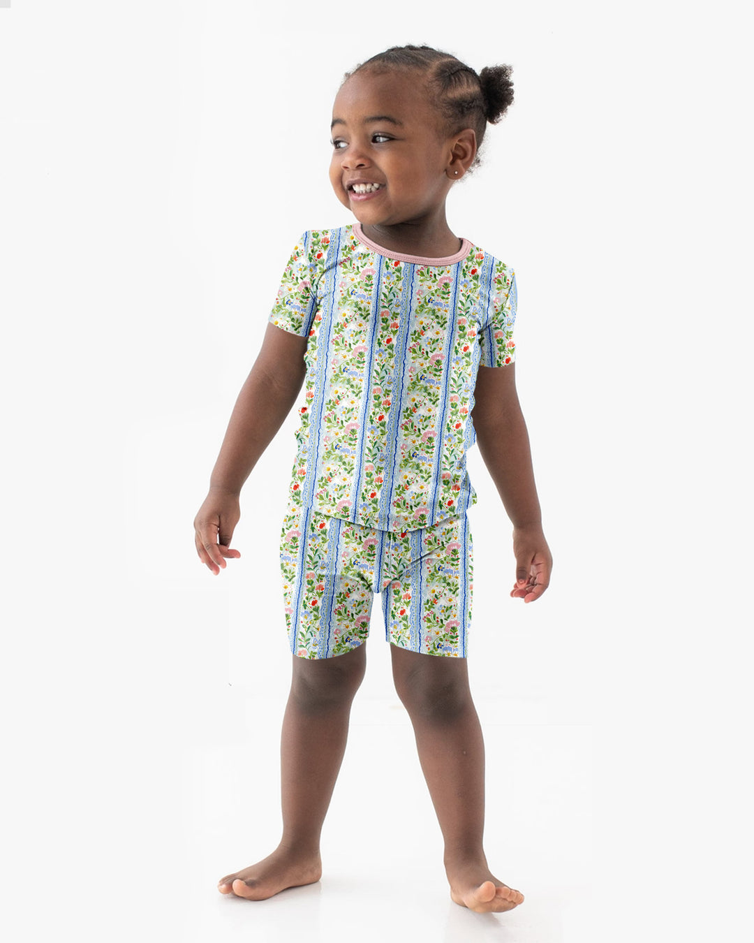 Paste Floral Girl Bamboo Two Piece Short Sleeve Shorts Pajama Set