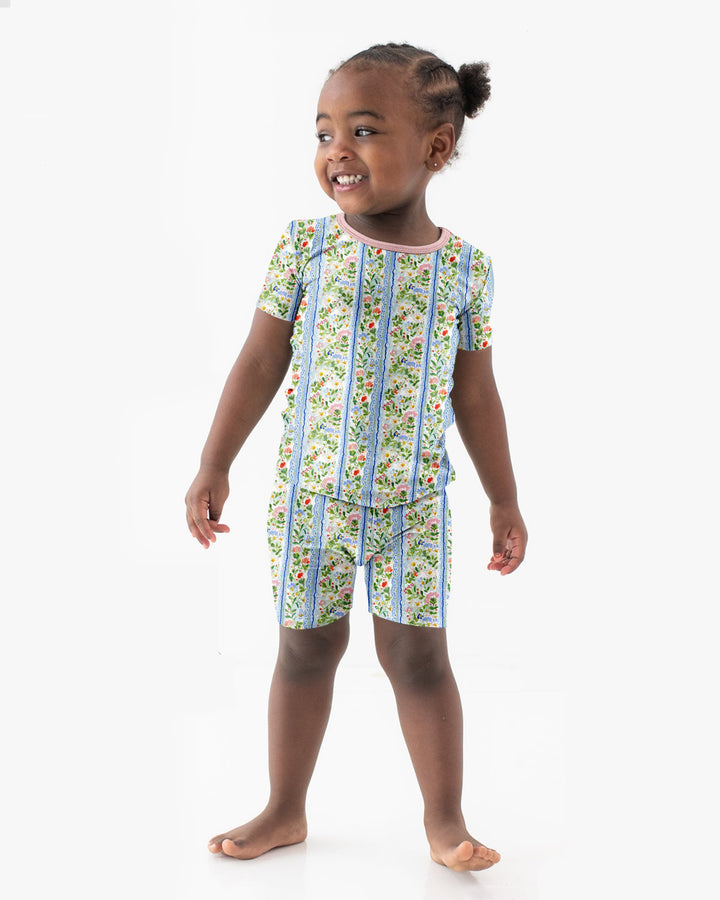 Paste Floral Girl Bamboo Two Piece Short Sleeve Shorts Pajama Set