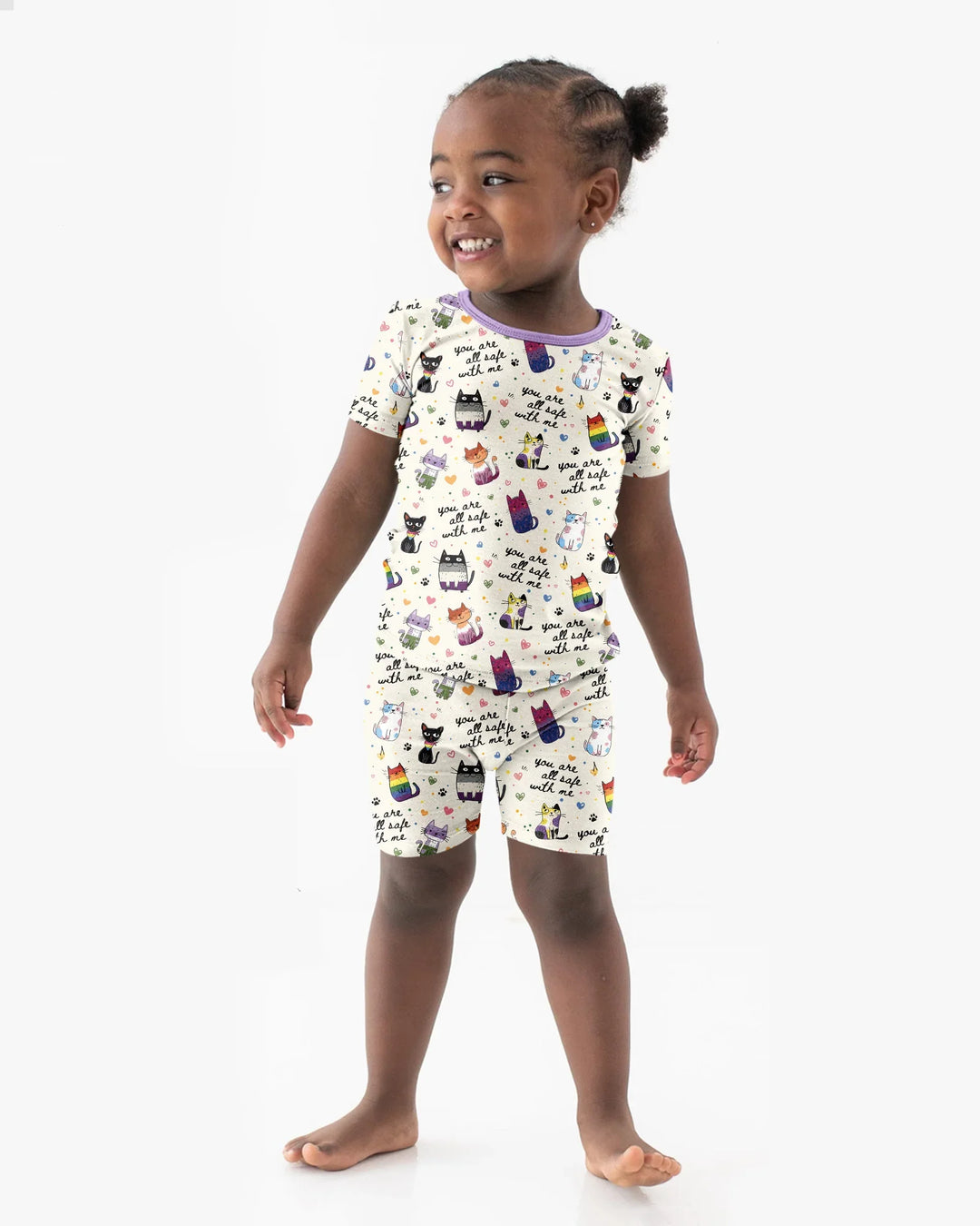 Loved & Safe Kitties Family Matching Bamboo Two Piece Short Sleeve Shorts Pajama Set