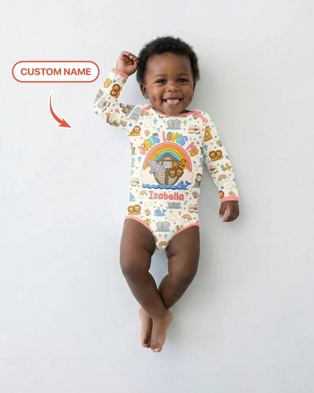 Custom Name Noah's Ark Jesus Loves Me Bamboo Bodysuit