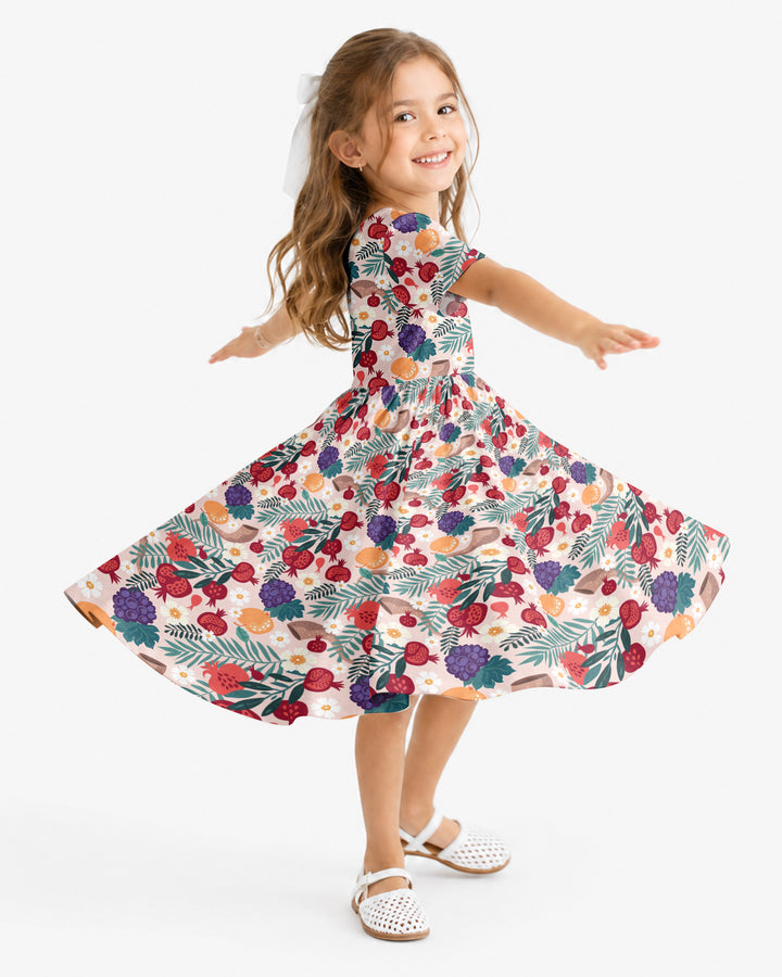 Pomegranate Blessings Night Family Matching Bamboo Twirl Dress