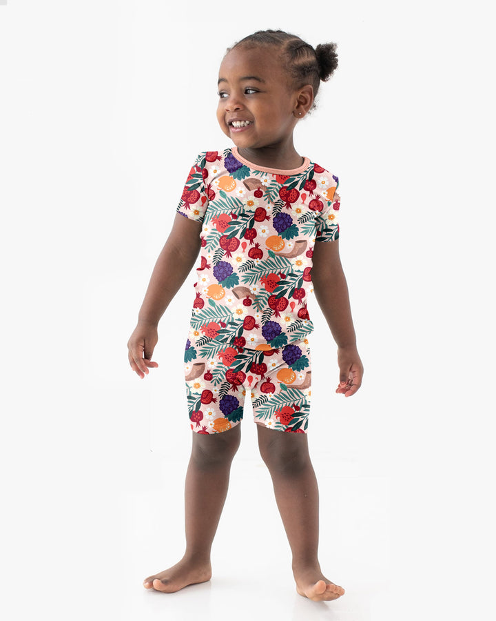 Pomegranate Blessings Night Family Matching Bamboo Two Piece Short Sleeve Shorts Pajama Set