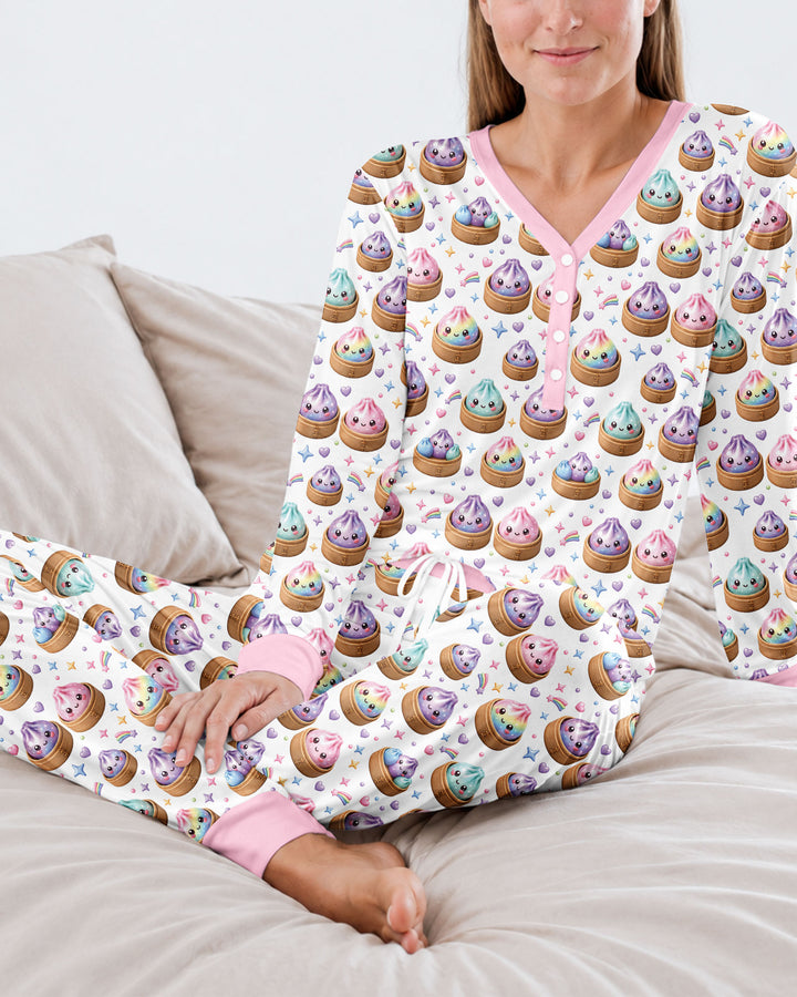 Cute Glitter Dumpling Bamboo Women Pajama Set