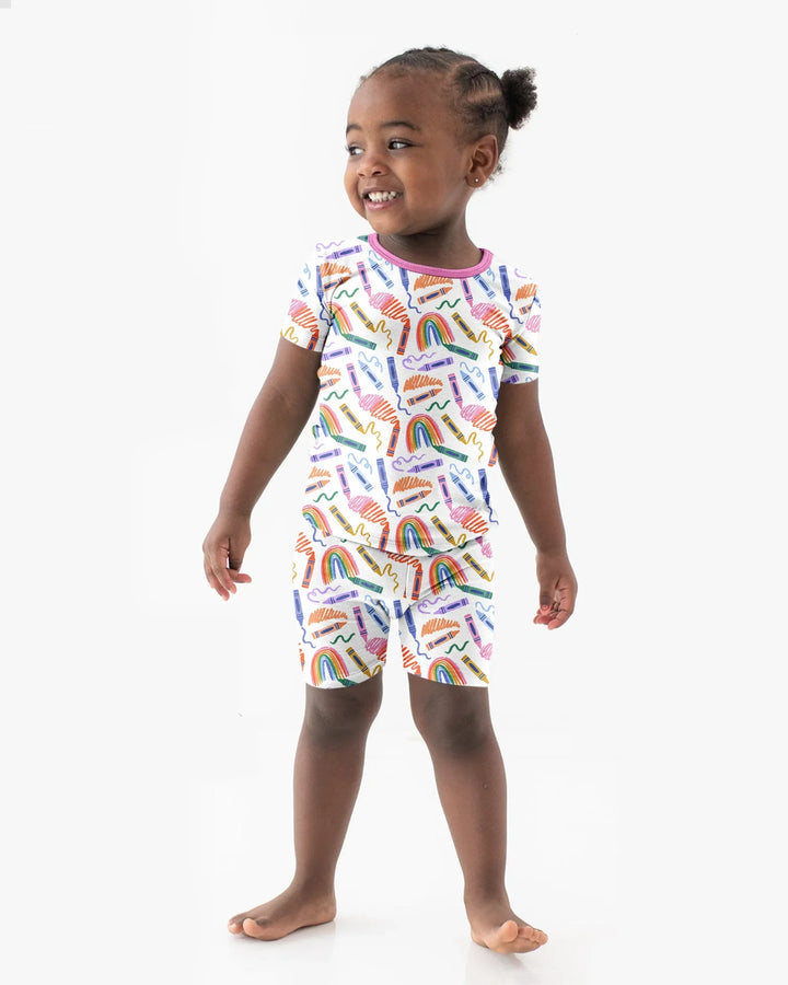 Crayon Chaos Bamboo Two Piece Short Sleeve Shorts Pajama Set