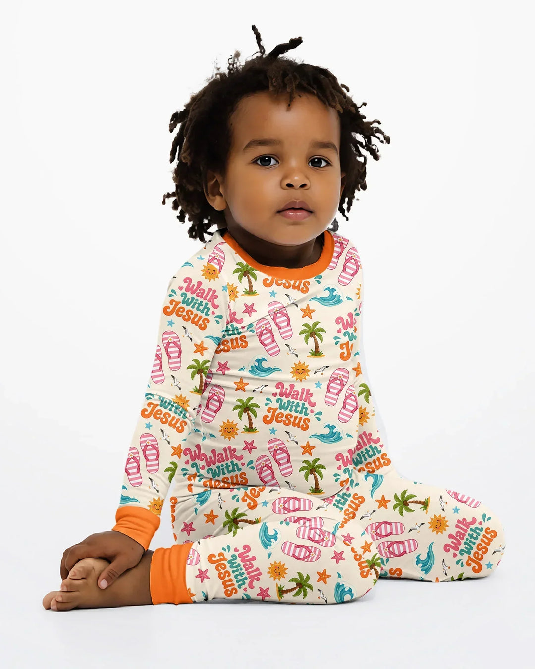Groovy Summer Walk With Jesus Bamboo Two Piece Long Sleeve Pajama Set