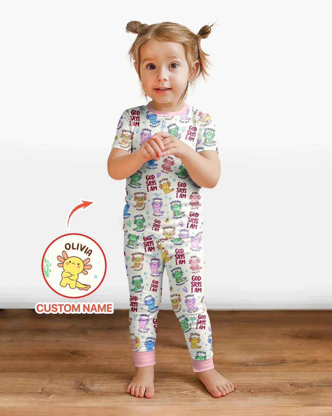 Axolotl God Says I Am Custom Name Bamboo Two Piece Short Sleeve Pajama Set