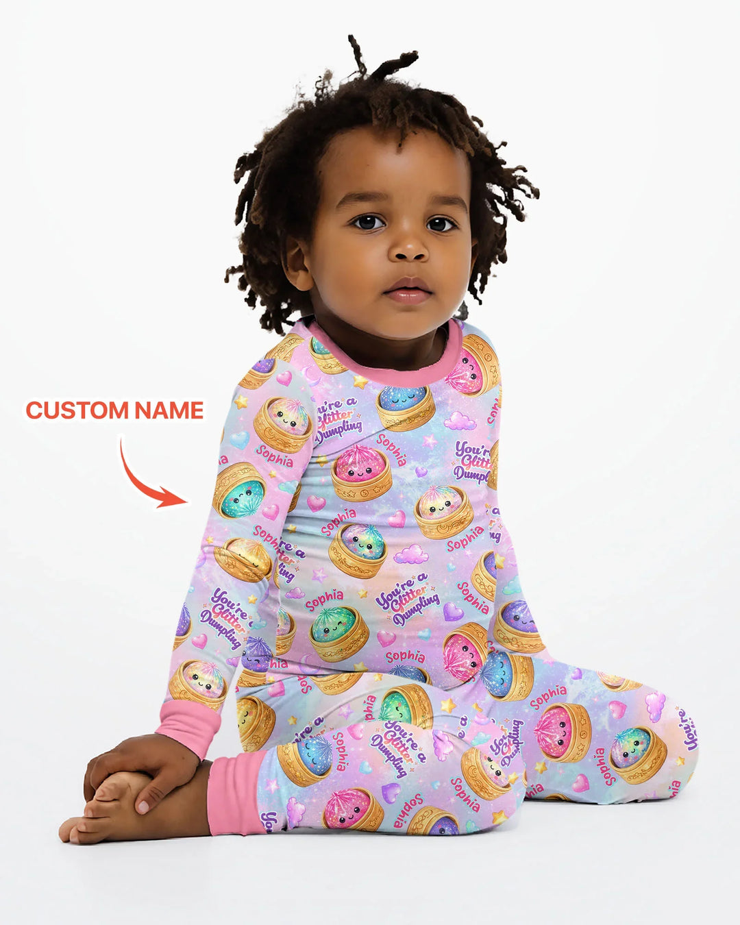 Custom Name You're A Glitter Dumpling Bamboo Two Piece Long Sleeve Pajama Set