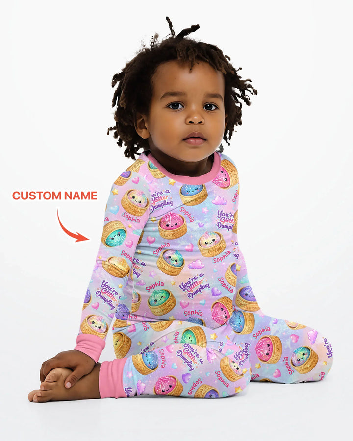 Custom Name You're A Glitter Dumpling Bamboo Two Piece Long Sleeve Pajama Set