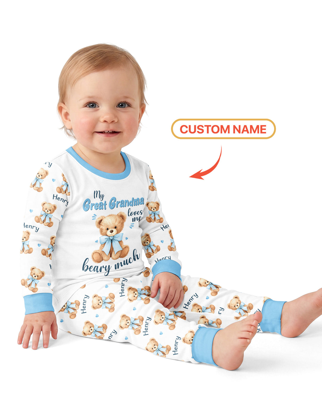 Grandma/... Loves Me Beary Much Personalized Bamboo Two Piece Long Sleeve Pajama Set