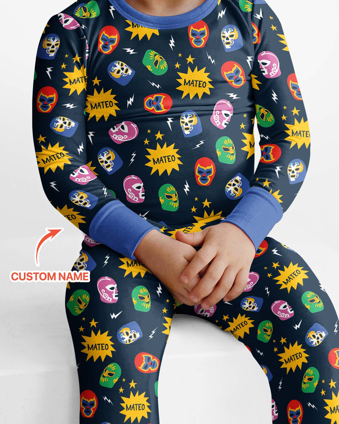 Lucha Libre Custom Name Bamboo Two Piece Long Sleeve Pajama Set