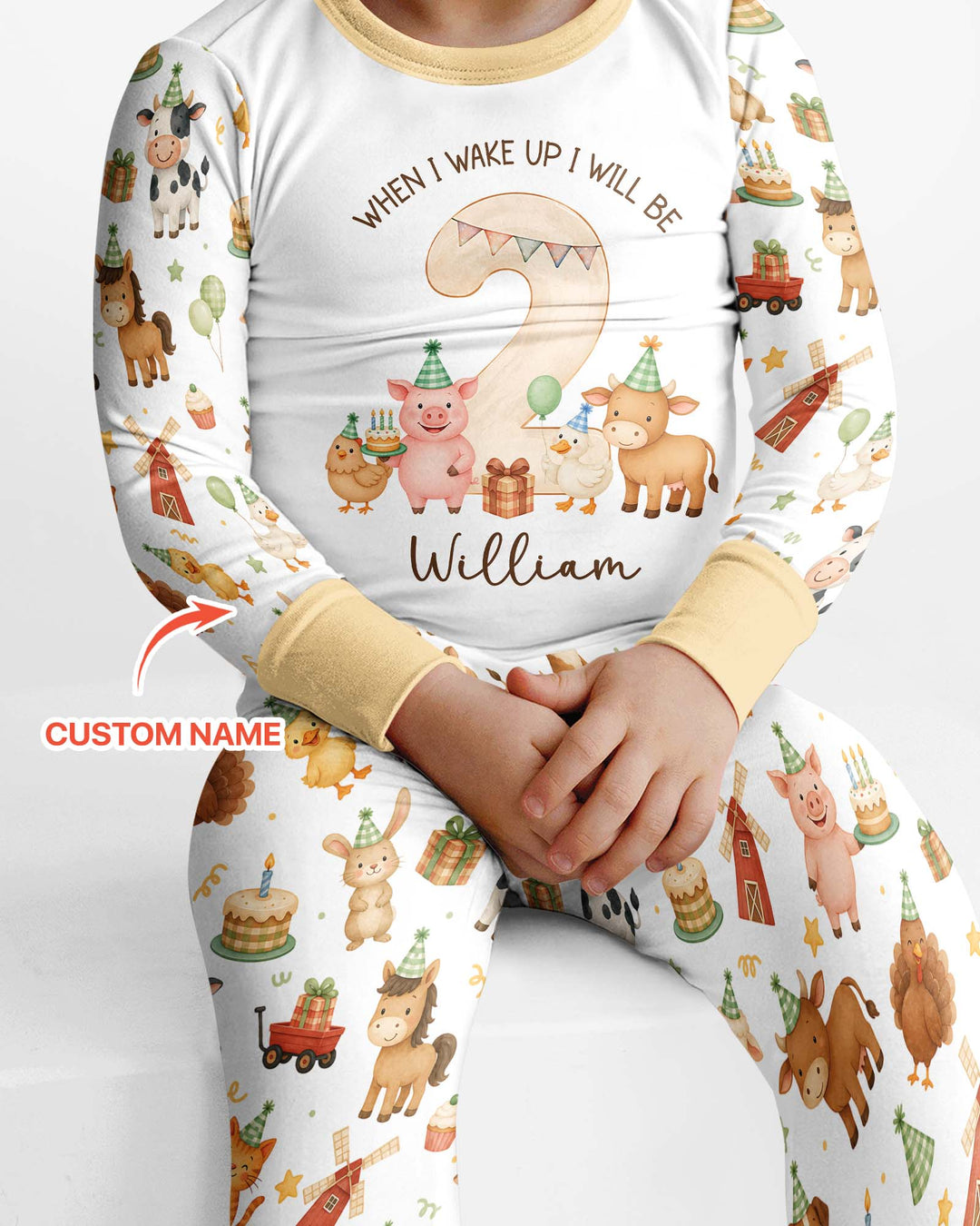 Personalized Farm Animals When I Wake Up I Will Be Birthday Bamboo Two Piece Long Sleeve Pajama Set