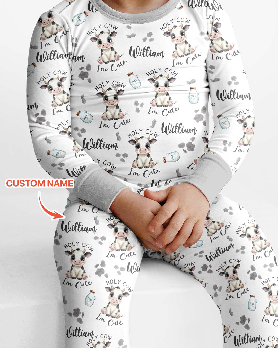 Holy Cow I'm Cute Custom Name Bamboo Two Piece Long Sleeve Pajama Set