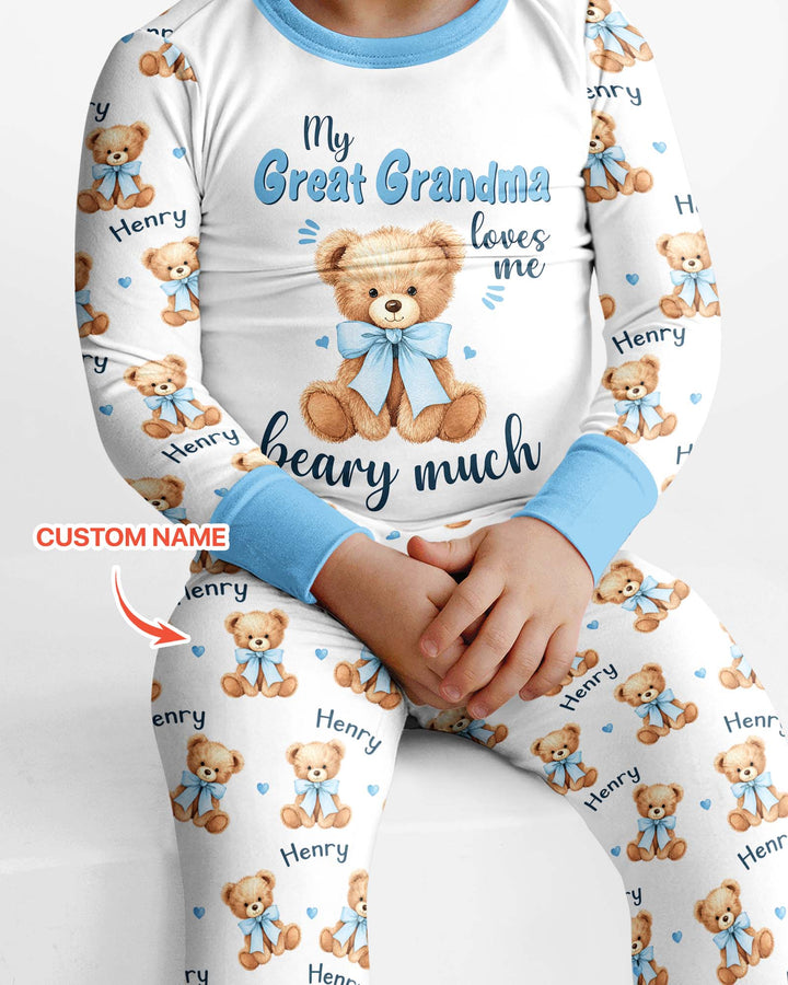 Grandma/... Loves Me Beary Much Personalized Bamboo Two Piece Long Sleeve Pajama Set