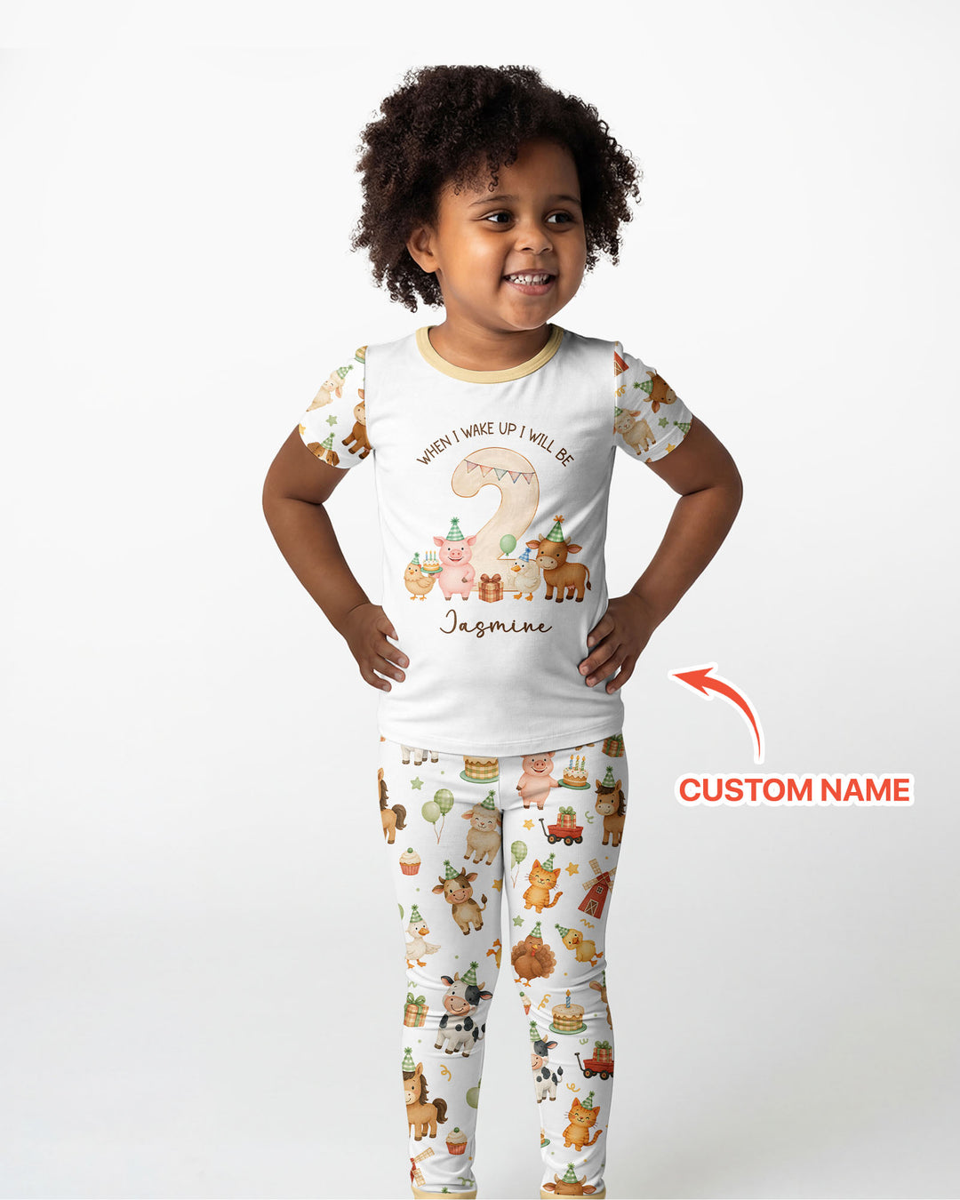 Personalized Farm Animals When I Wake Up I Will Be Birthday Bamboo Two Piece Short Sleeve Pajama Set