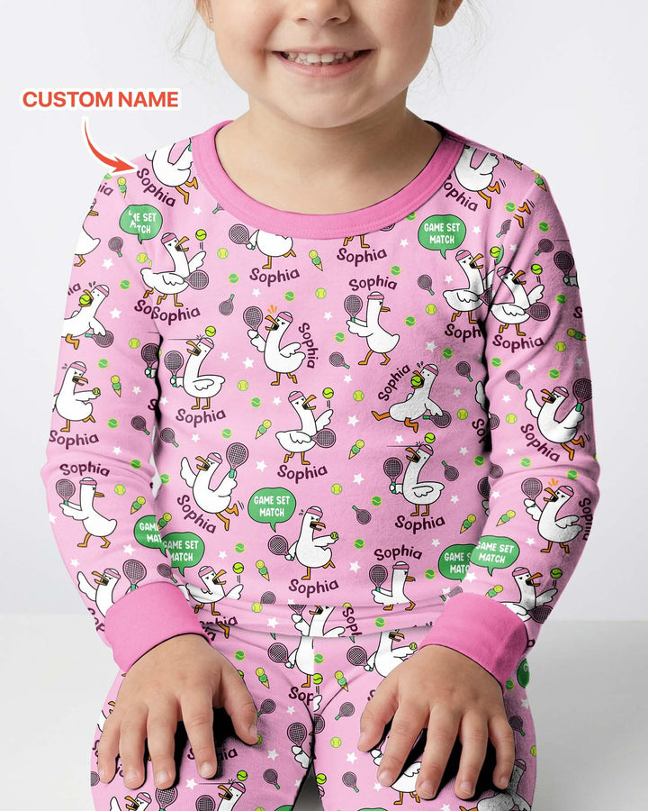 Silly Goose Playing Tennis Bamboo Two Piece Long Sleeve Pajama Set