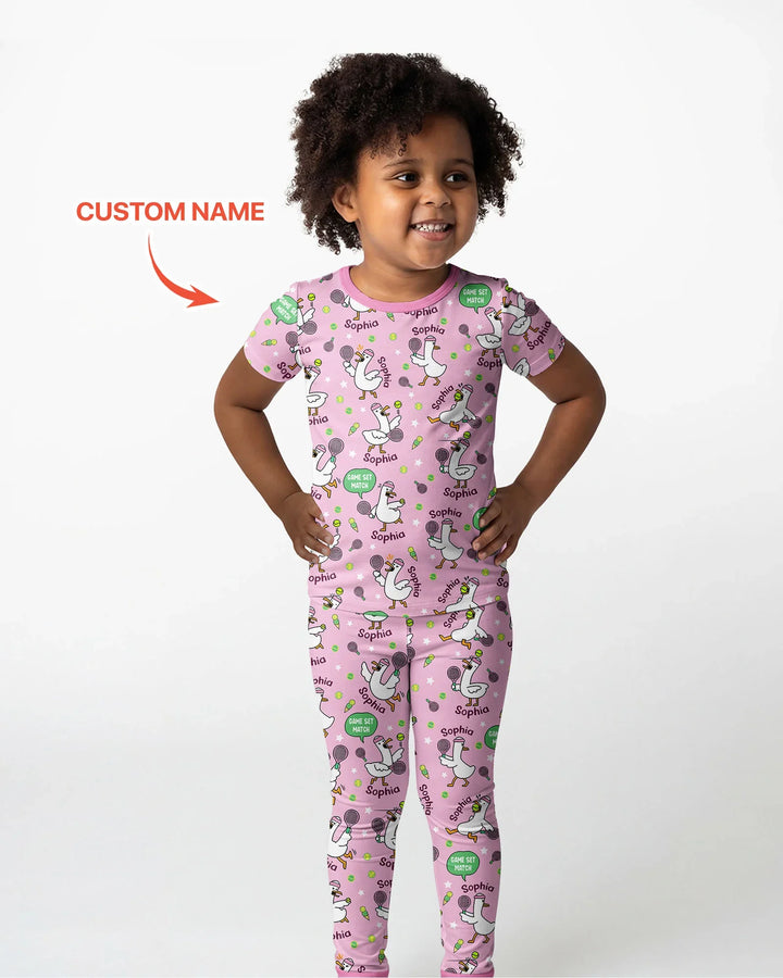 Silly Goose Playing Tennis Bamboo Two Piece Short Sleeve Pajama Set