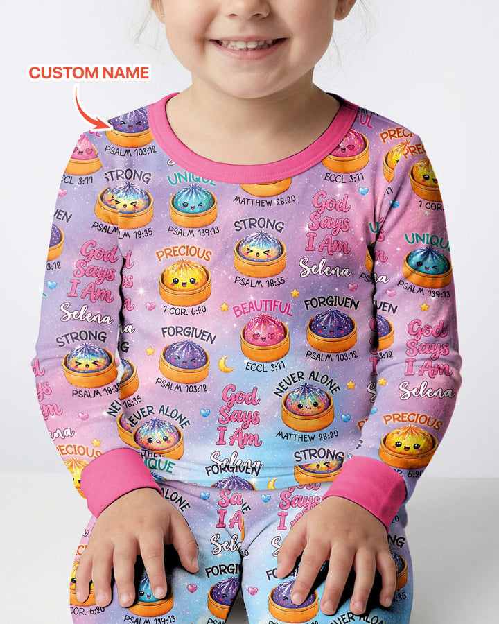 God Says I Am Glitter Dumpling Custom Name Bamboo Two Piece Long Sleeve Pajama Set