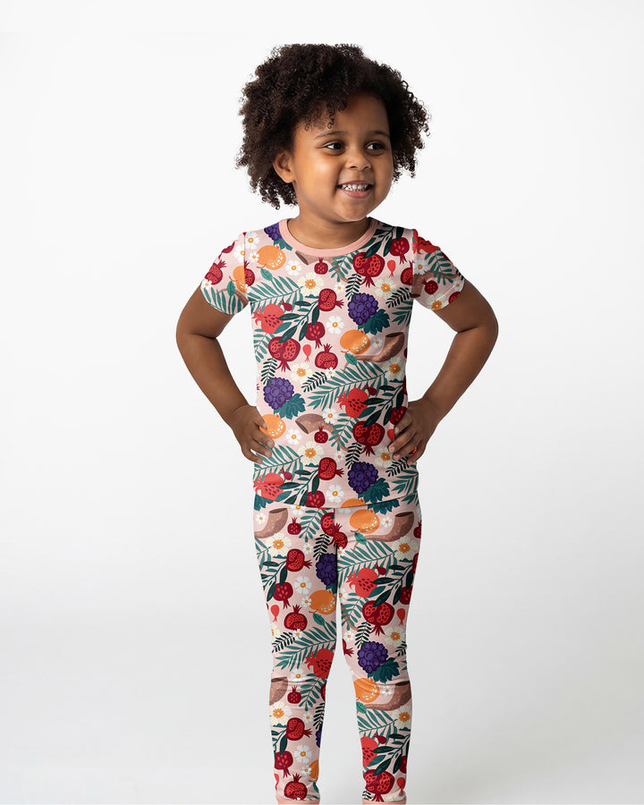 Pomegranate Blessings Night Family Matching Bamboo Two Piece Short Sleeve Pajama Set