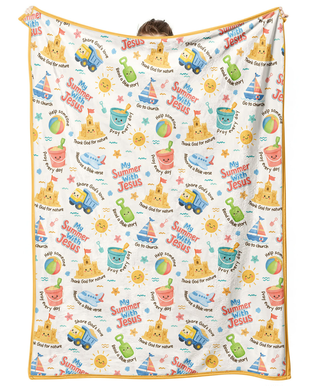 Colorful Summer Beach With Jesus Bamboo Blanket