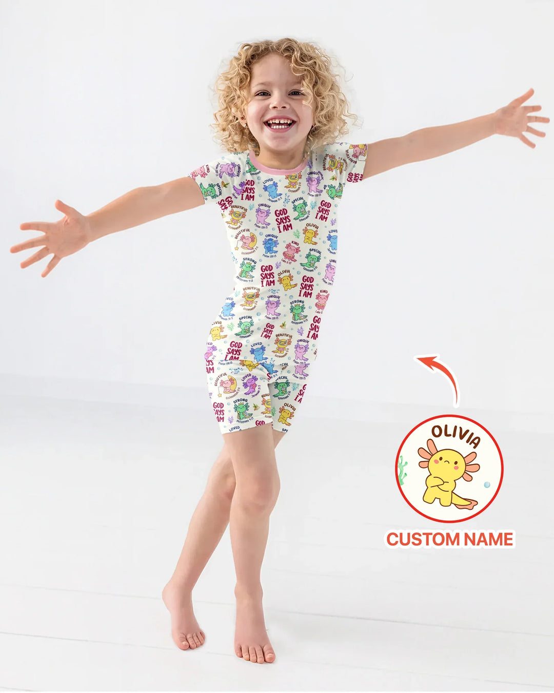 Axolotl God Says I Am Custom Name Bamboo Two Piece Short Sleeve Shorts Pajama Set