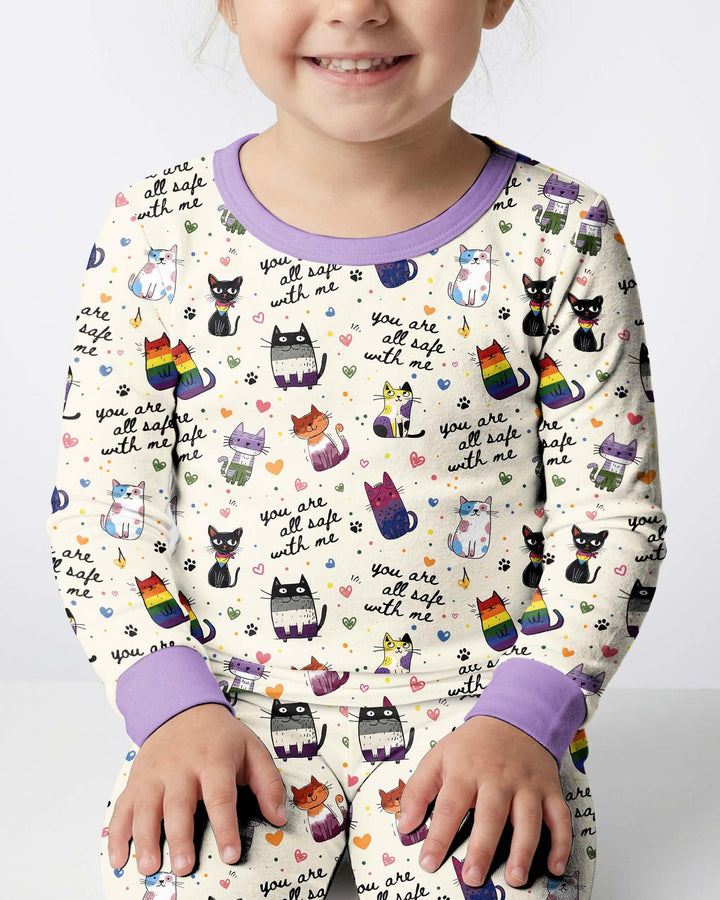 Loved & Safe Kitties Family Matching Bamboo Two Piece Long Sleeve Pajama Set