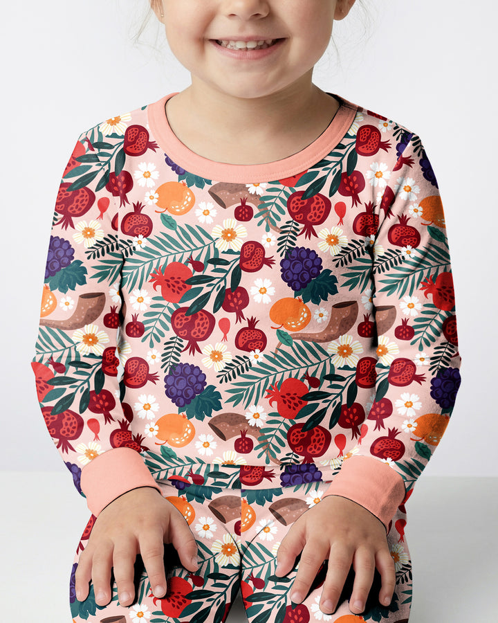 Pomegranate Blessings Night Family Matching Bamboo Two Piece Long Sleeve Pajama Set