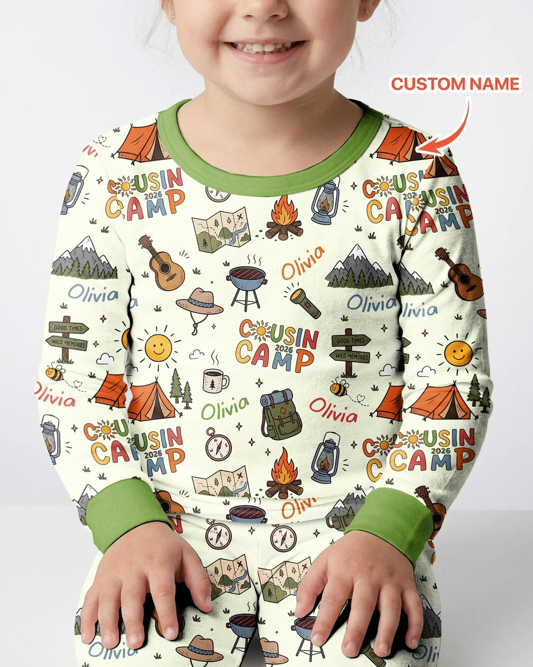 Custom Name Cousin Camp 2026 Bamboo Two Piece Long Sleeve Pajama Set