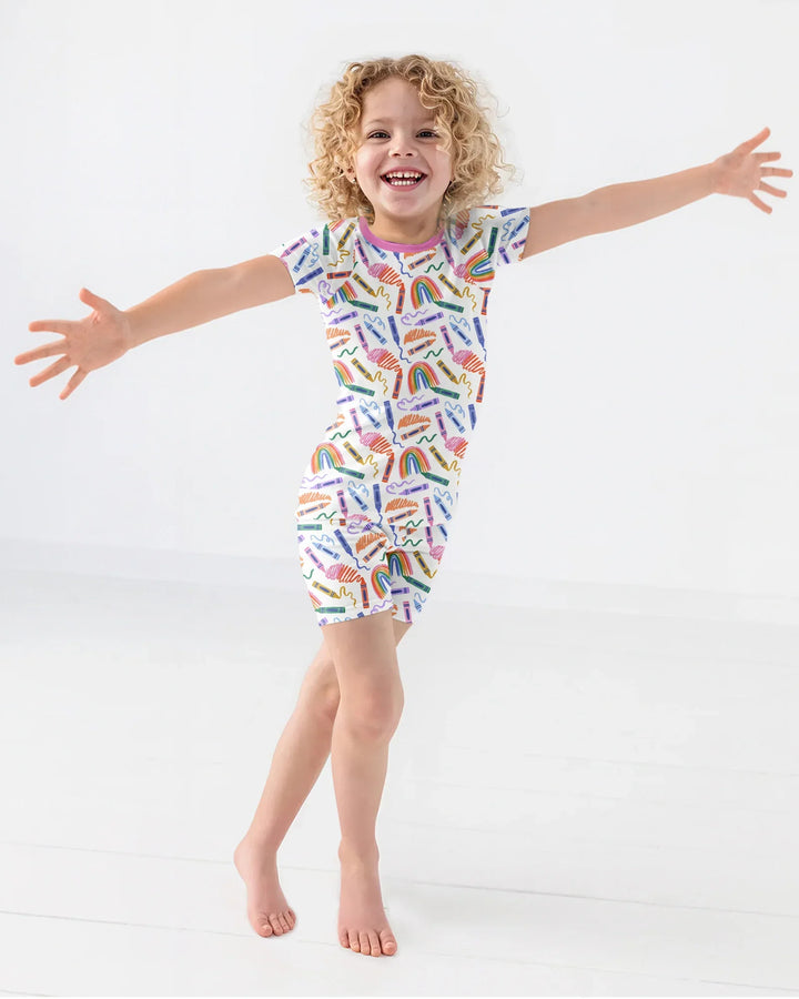 Crayon Chaos Bamboo Two Piece Short Sleeve Shorts Pajama Set