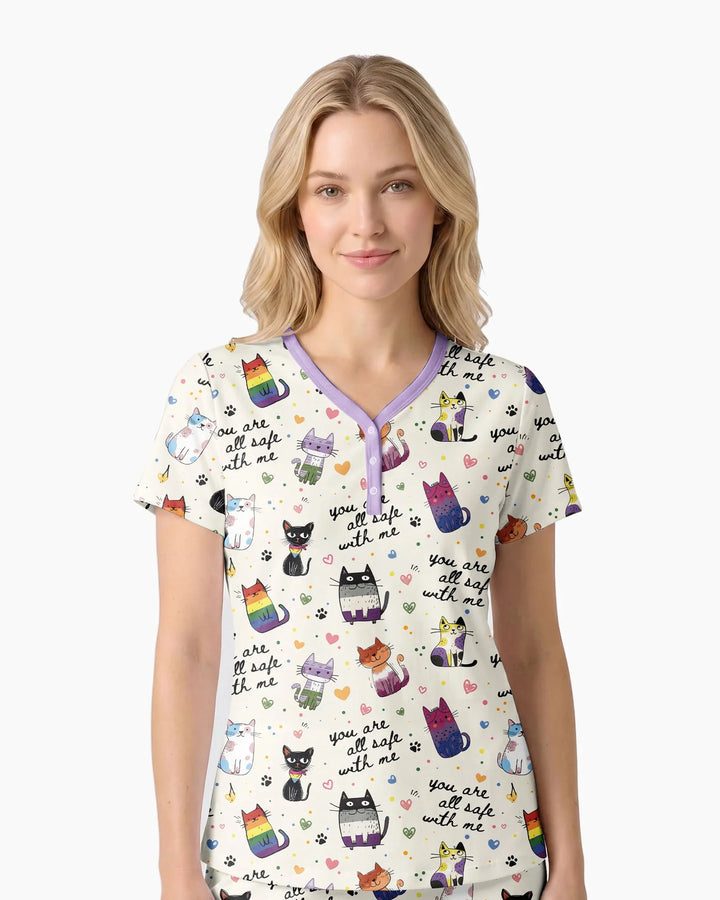 Loved & Safe Kitties Family Matching Bamboo Women Short Sleeve Short Pajama Set