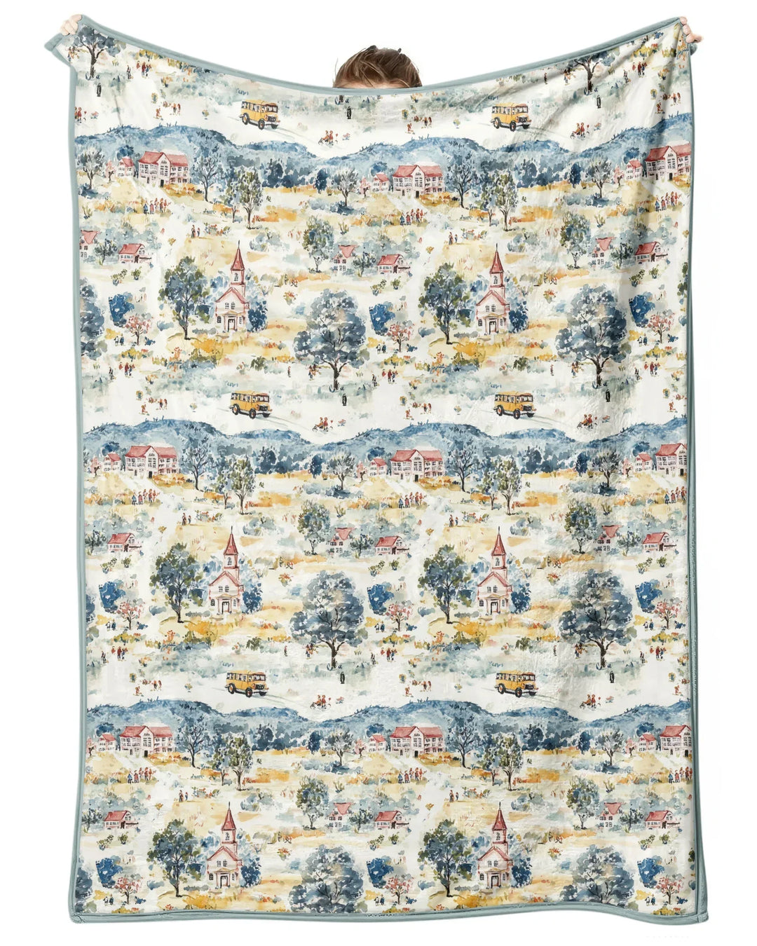 Whimsical Watercolor School Village Bamboo Blanket
