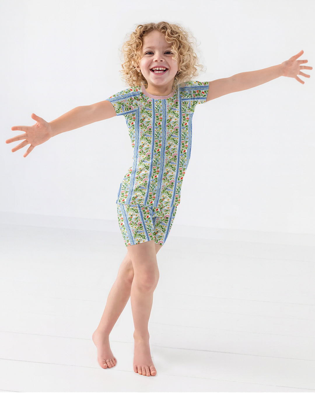 Paste Floral Girl Bamboo Two Piece Short Sleeve Shorts Pajama Set