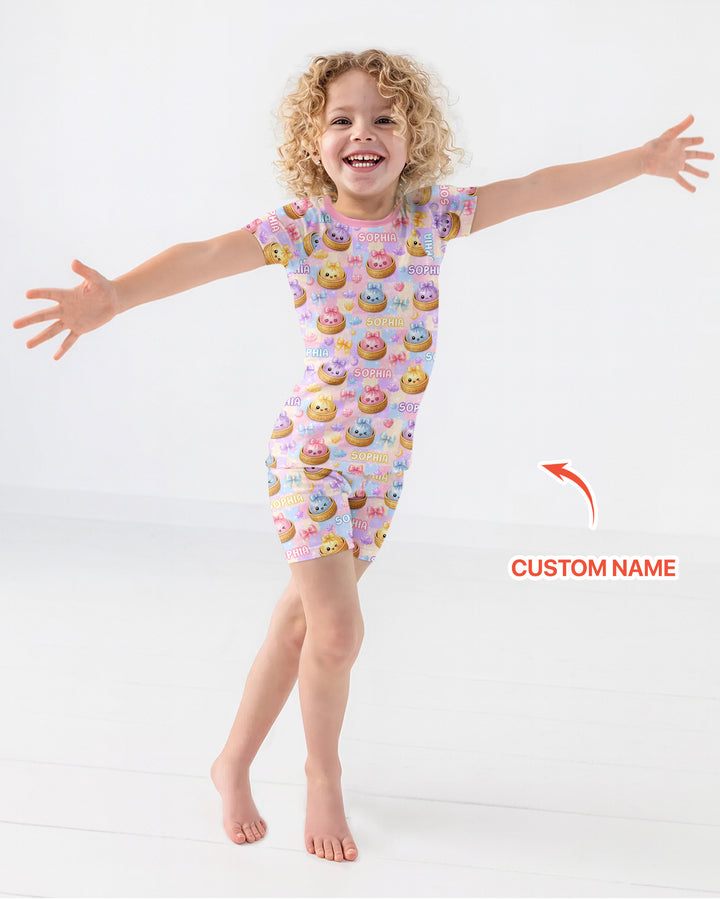 Custom Name Coquette Glitter Dumpling Bamboo Two Piece Short Sleeve Shorts Pajama Set
