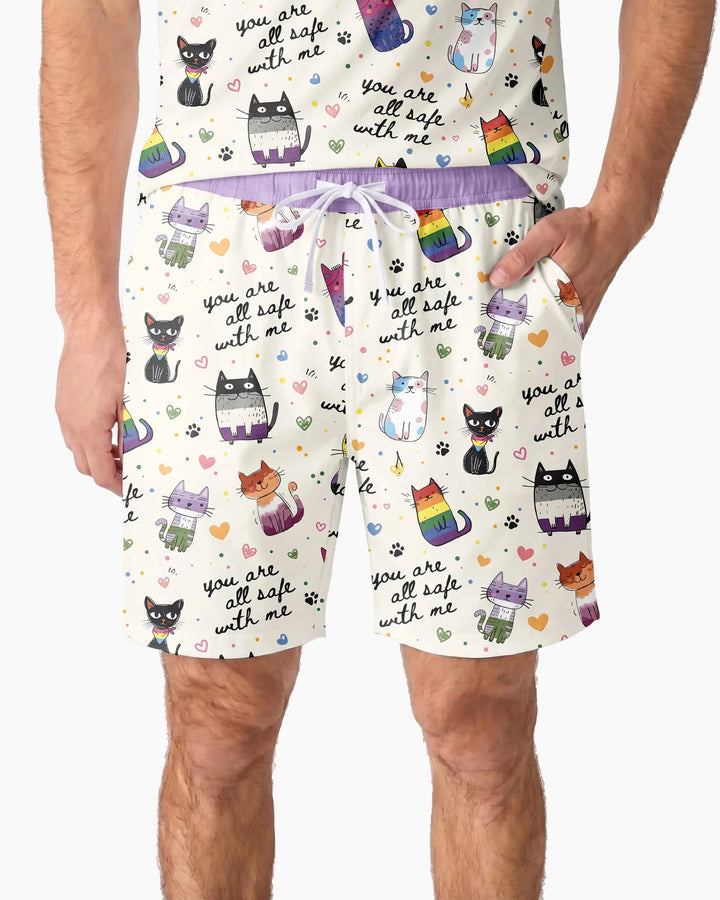 Loved & Safe Kitties Family Matching Bamboo Men Short Sleeve Short Pajama Set