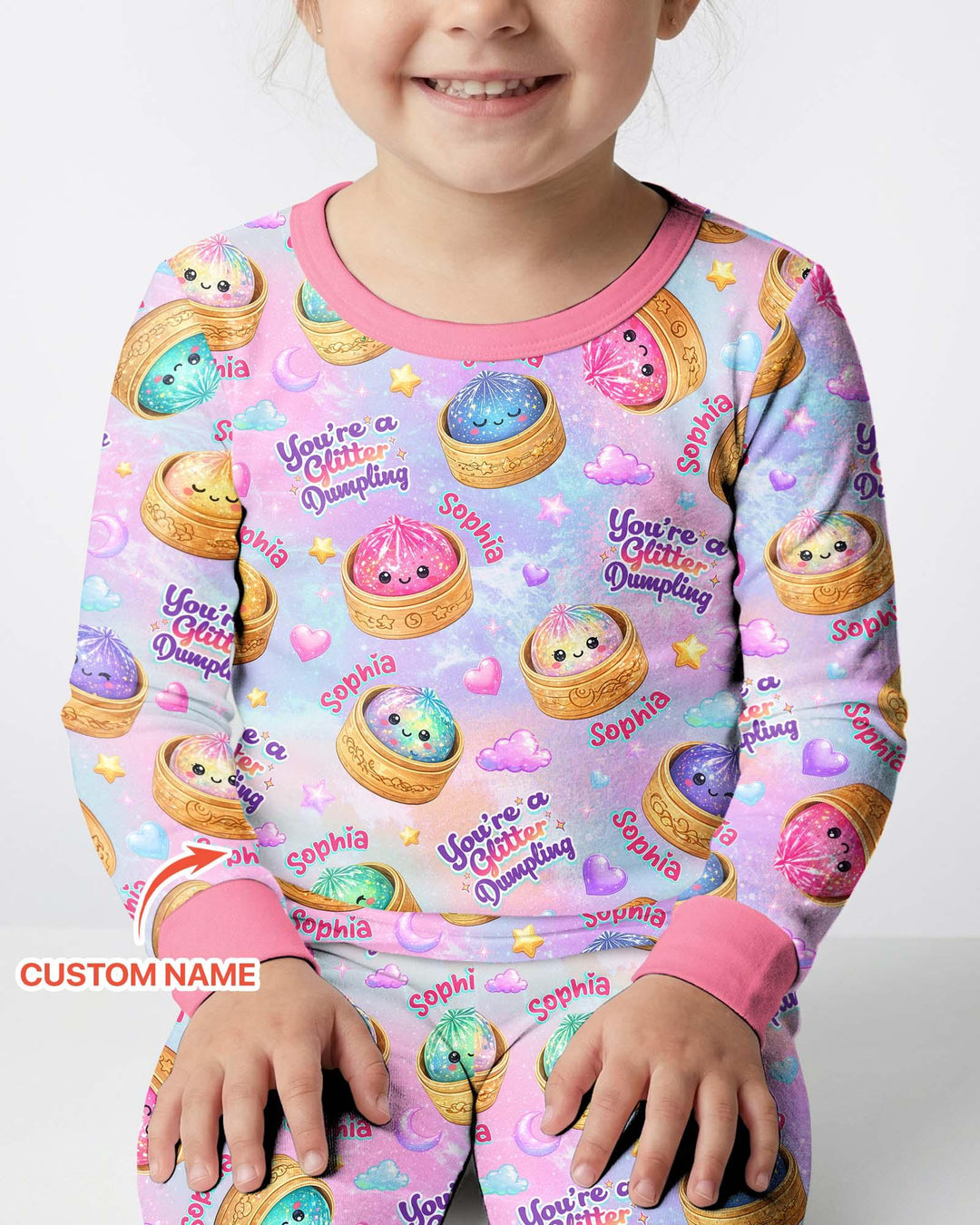 Custom Name You're A Glitter Dumpling Bamboo Two Piece Long Sleeve Pajama Set