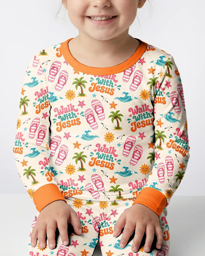 Groovy Summer Walk With Jesus Bamboo Two Piece Long Sleeve Pajama Set