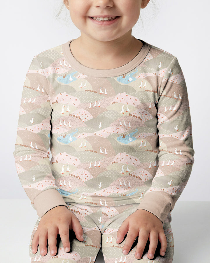 Wandering Geese Family Matching Bamboo Two Piece Long Sleeve Pajama Set